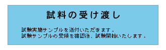 試料の受け渡し　試験実施サンプルを送付いただきます。試験サンプルの受領を確認後、試験開始いたします。